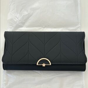 Black faux leather long wallet